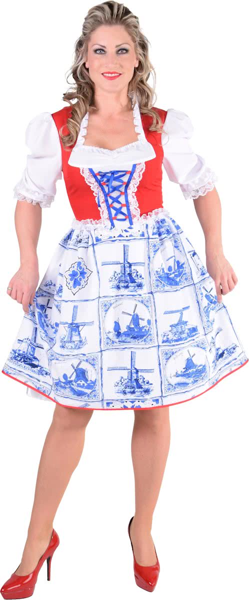 Hollandse dirndl met molens in Delfts blauw | Oktoberfest kleding dames maat 42/44 (L)